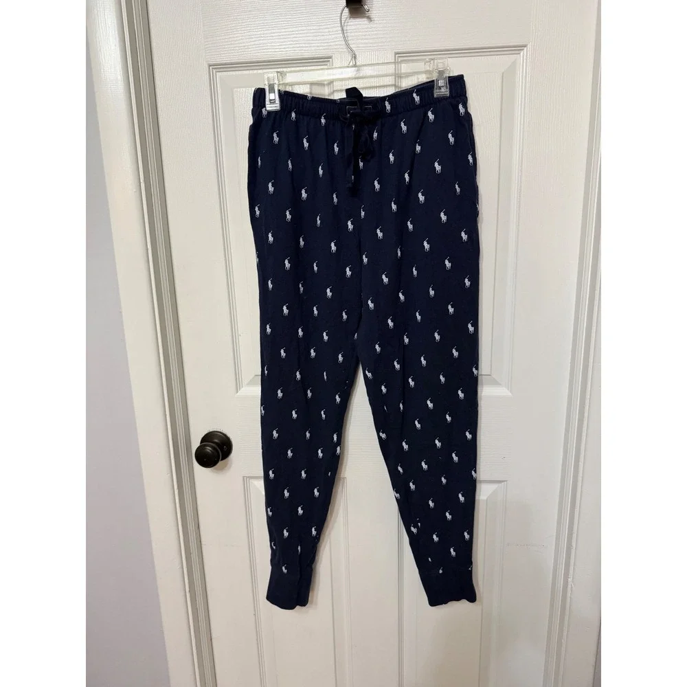 Polo Ralph Lauren Mens Navy Blue‎ Pony Logo Sleepwear Jogger Pants Size Medium